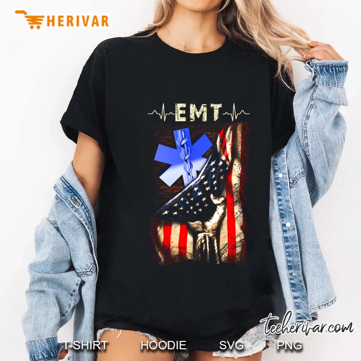 Proud EMT American Flag Back Version Ladies Tee