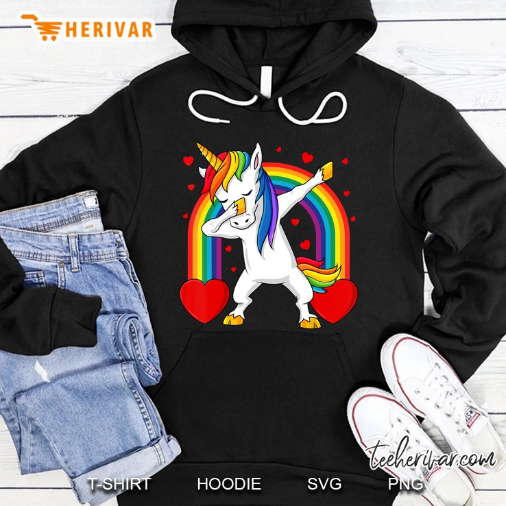Dabbing Unicorn Hearts Rainbow Hoodie