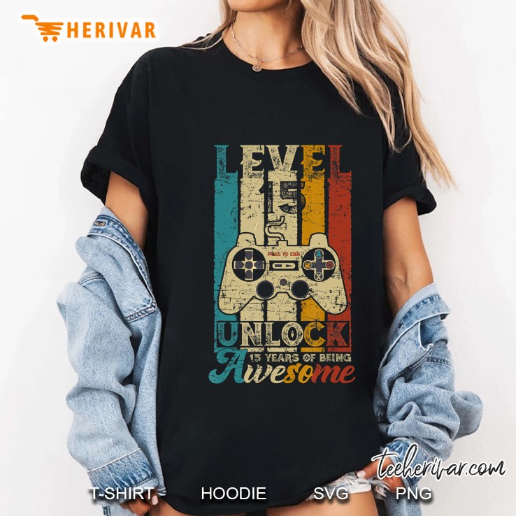 Level 15 Unlock 15 Years Of Being Awesome Vintage Game Controller Version Ladies Tee