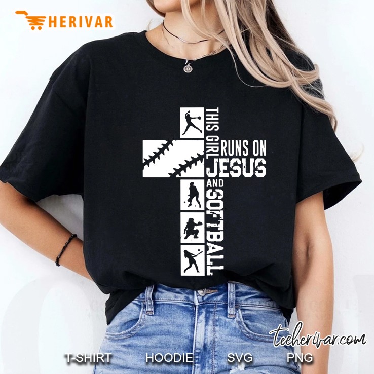 This Girl Runs On Jesus And Softball Cross Version Ladies Tee