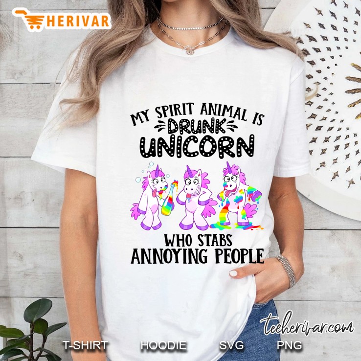 My Spirit Animal Is Drunk Unicorn Who Stabs Annoying People White Version Ladies Tee