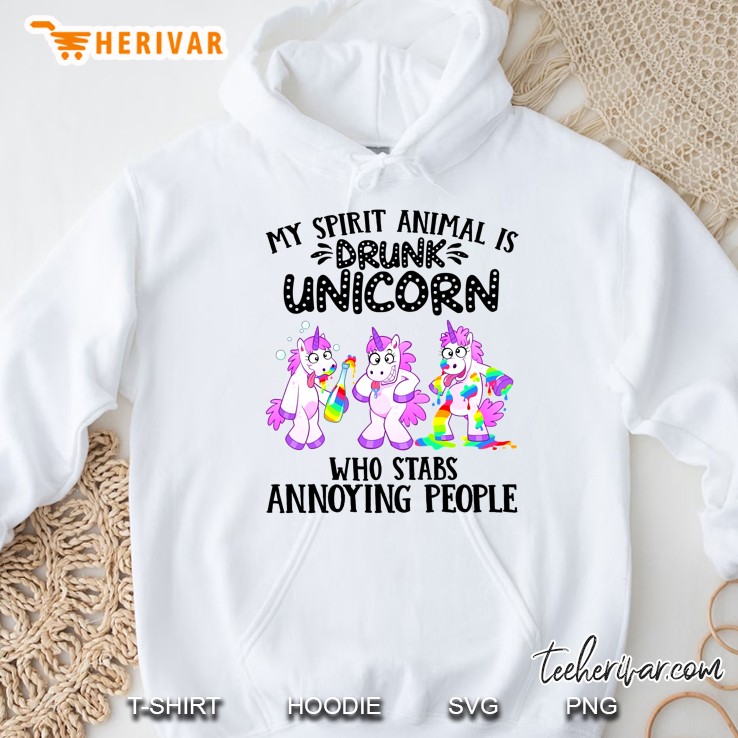 My Spirit Animal Is Drunk Unicorn Who Stabs Annoying People White Version Hoodie