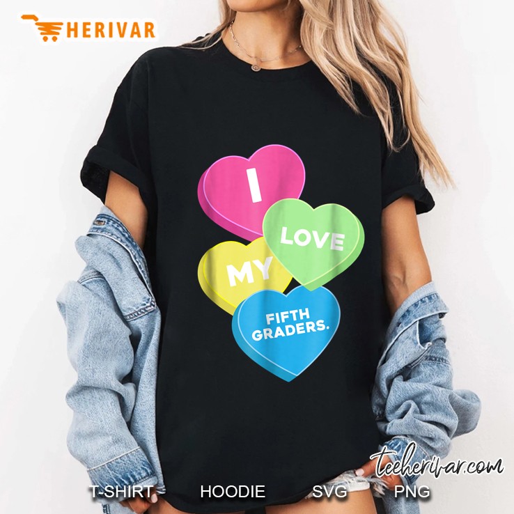 I Love My Fifth Graders Colorful Hearts Version Ladies Tee