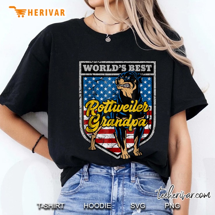 Worlds Best Rottweiler Grandpa American Flag Version Ladies Tee