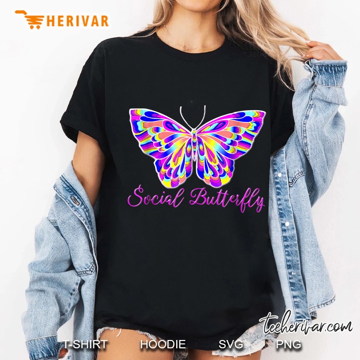 Social Butterfly Colorful Butterfly Version Ladies Tee