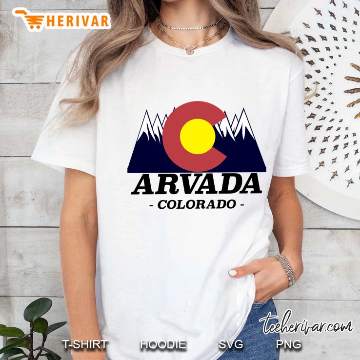 Arvada Colorado Arvada Colorado Flag Mountain Version Ladies Tee