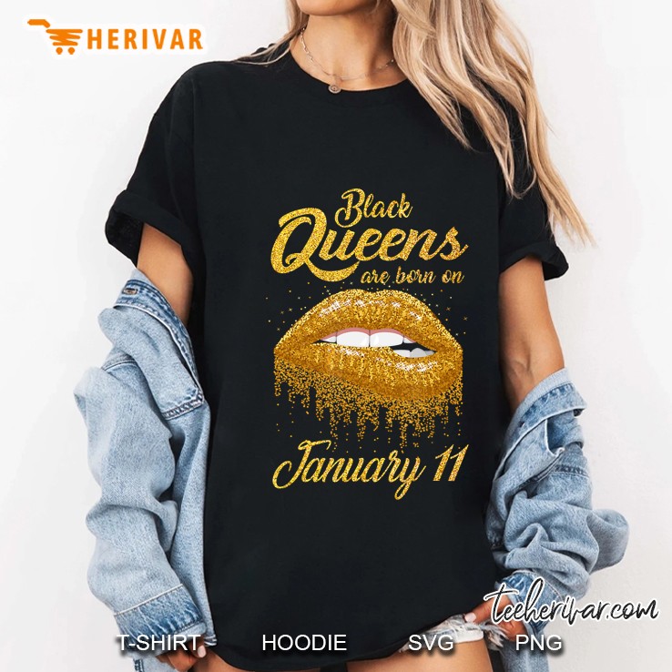 Black Queens Are Born On January 11 Gold Lips Version Ladies Tee