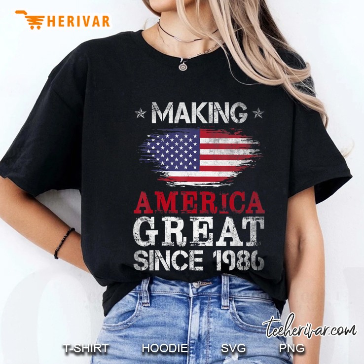 Making America Great Since 1986 American Flag Version Ladies Tee