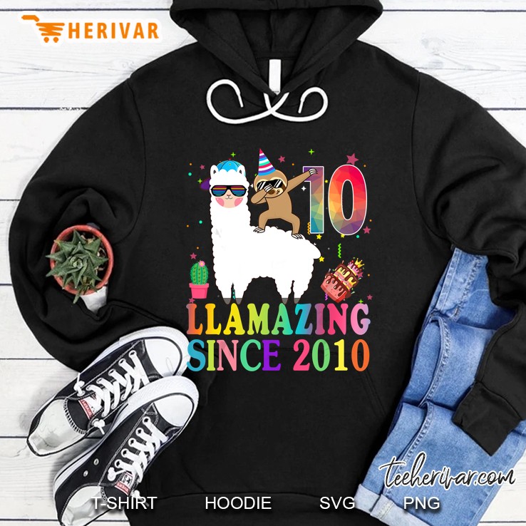 Llamazing Since 2010 Sloth Riding Llama Dabbing Sloth Version2 Hoodie