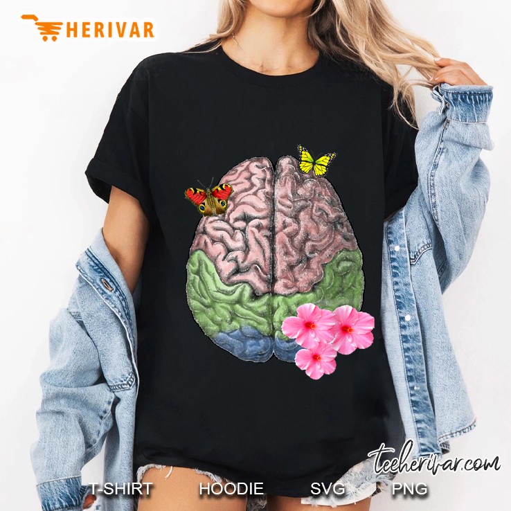 Human Brain Floral And Butterfly Vintage Version Ladies Tee