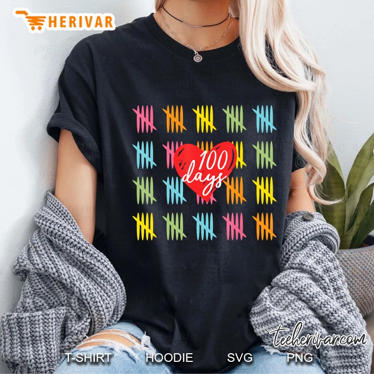 100 Days Heart Counting Tally Marks Version Ladies Tee