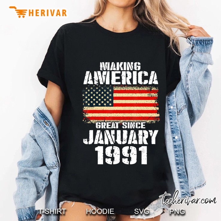 Making America Great Since January 1991 American Flag Version Ladies Tee