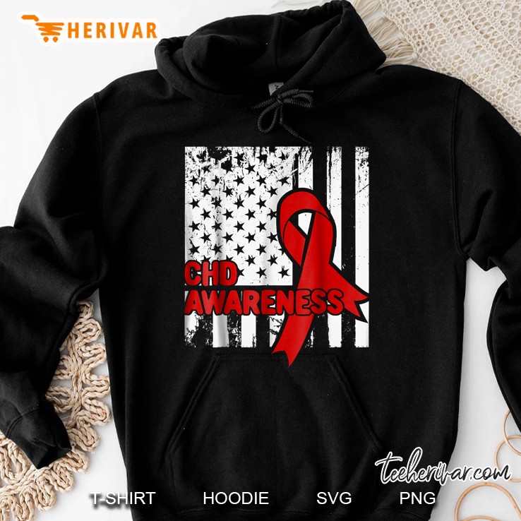 CHD Awareness Red Ribbon American Flag Version Hoodie