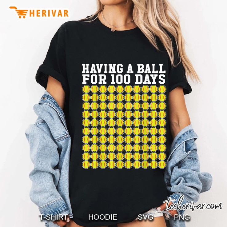 Softball 100 Days Of School Shirt Player Teacher Boy Gift Ladies Tee