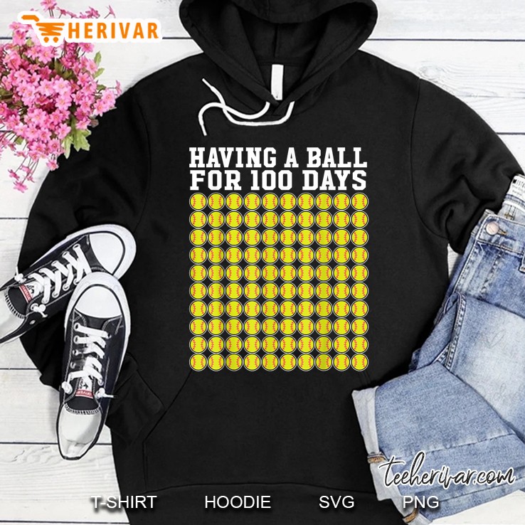 Softball 100 Days Of School Shirt Player Teacher Boy Gift Hoodie