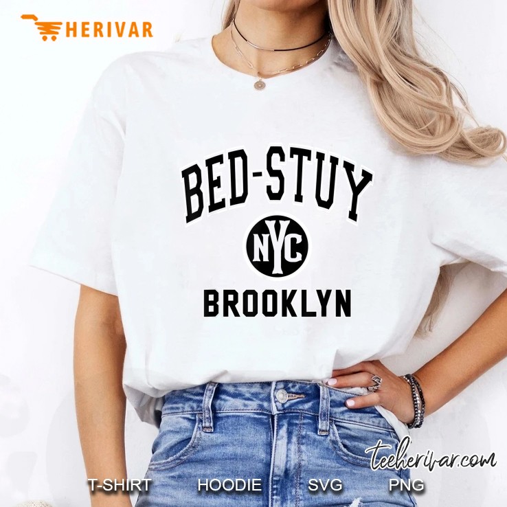 Bed-Stuy Nyc Varsity Style Black Print Ladies Tee