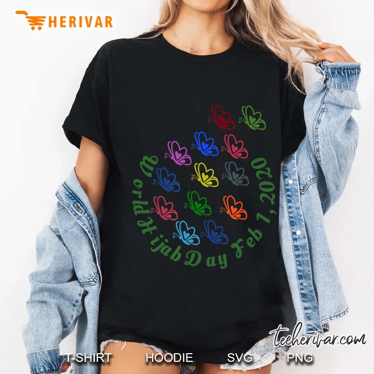 Word Hijab Day Feb 1 2020 Colorful Butterflies Version Ladies Tee