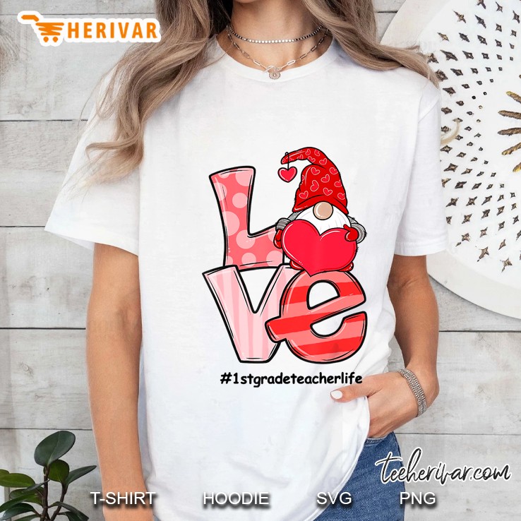 Love #1stgradeteacherlife Heart Gnome Version Ladies Tee