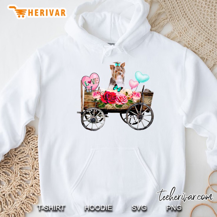 Yorkie On A Floral Wagon Hoodie