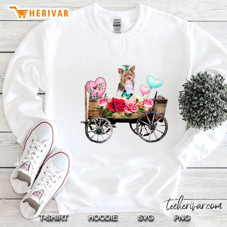 Yorkie On A Floral Wagon Sweatshirt