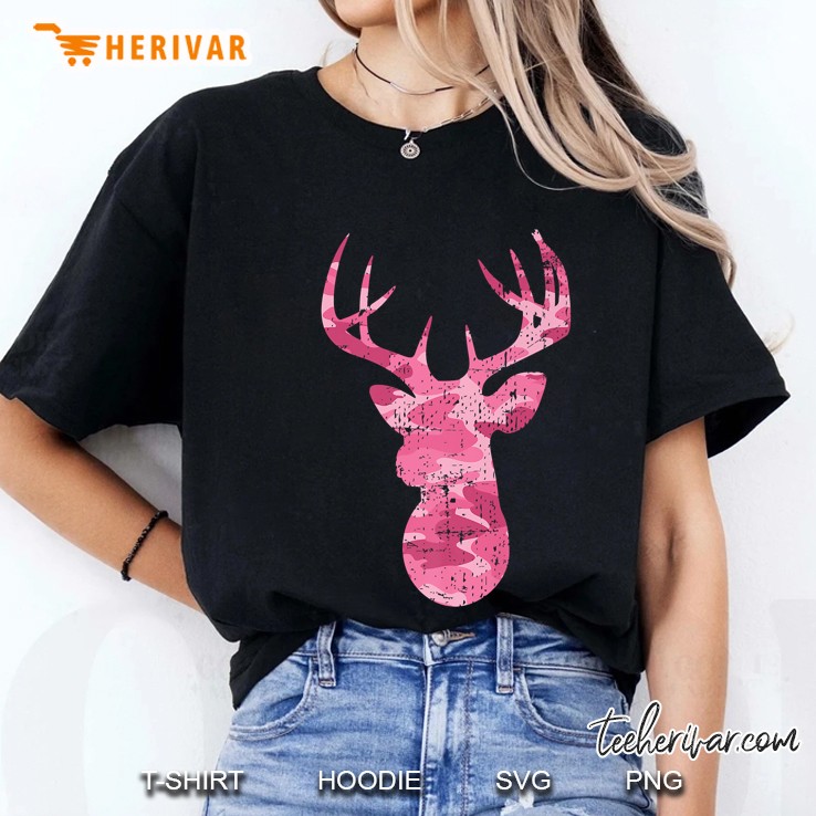 Pink Camouflage Deer Distressed Cute Gift Premium Ladies Tee