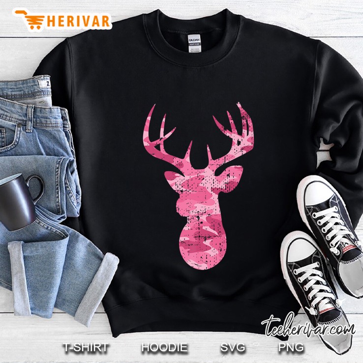 Pink Camouflage Deer Distressed Cute Gift Premium Sweatshirt