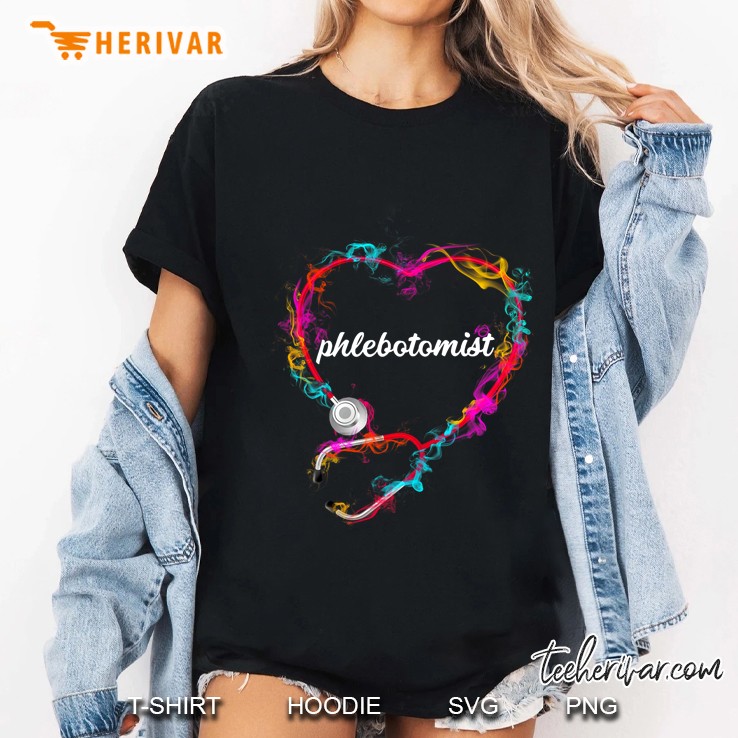 Phlebotomist Colorful Stethoscope Heart Version Ladies Tee