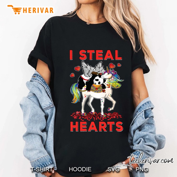 I Steal Hearts Cute Cupid Panda Unicorn Valentines Day Gift Pullover Hoodie Ladies Tee
