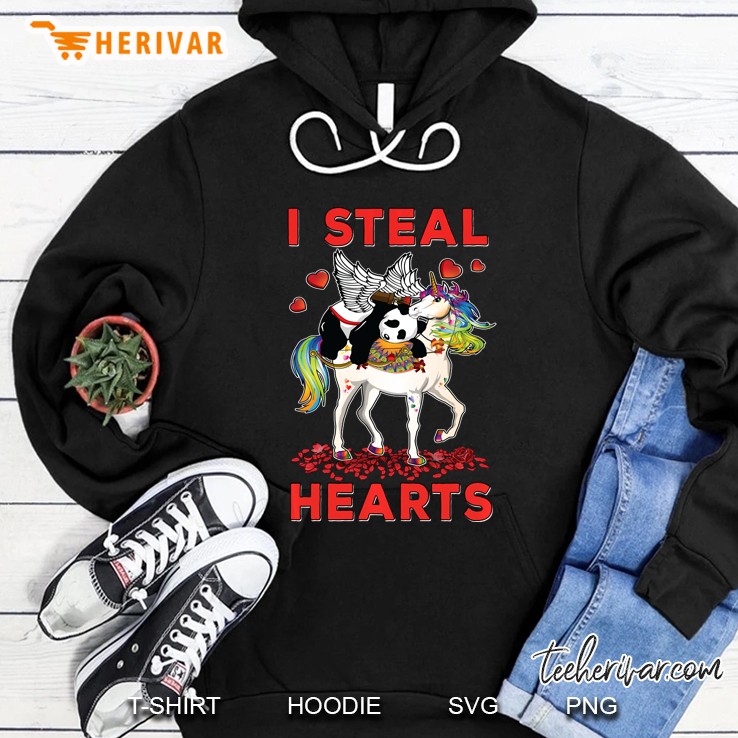 I Steal Hearts Cute Cupid Panda Unicorn Valentines Day Gift Pullover Hoodie Hoodie