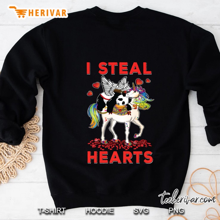 I Steal Hearts Cute Cupid Panda Unicorn Valentines Day Gift Pullover Hoodie Sweatshirt