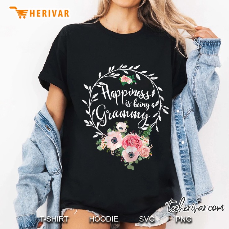 Womens Happiness Is Being A Grammy Floral Grandma Ladies Tee