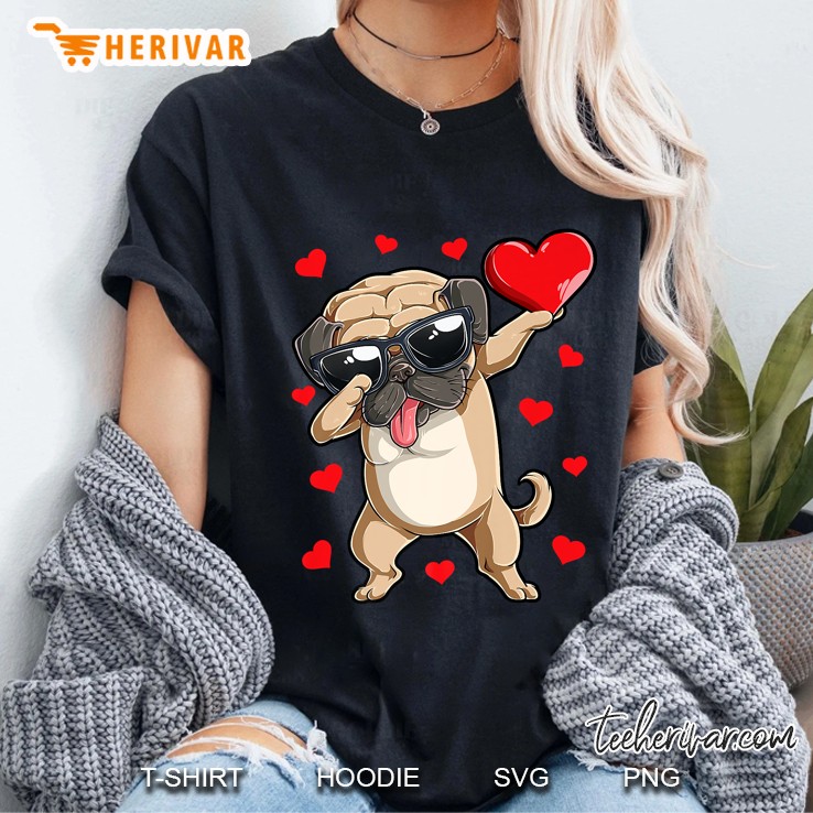 Dabbing Pug Heart Valentines Day Ladies Tee