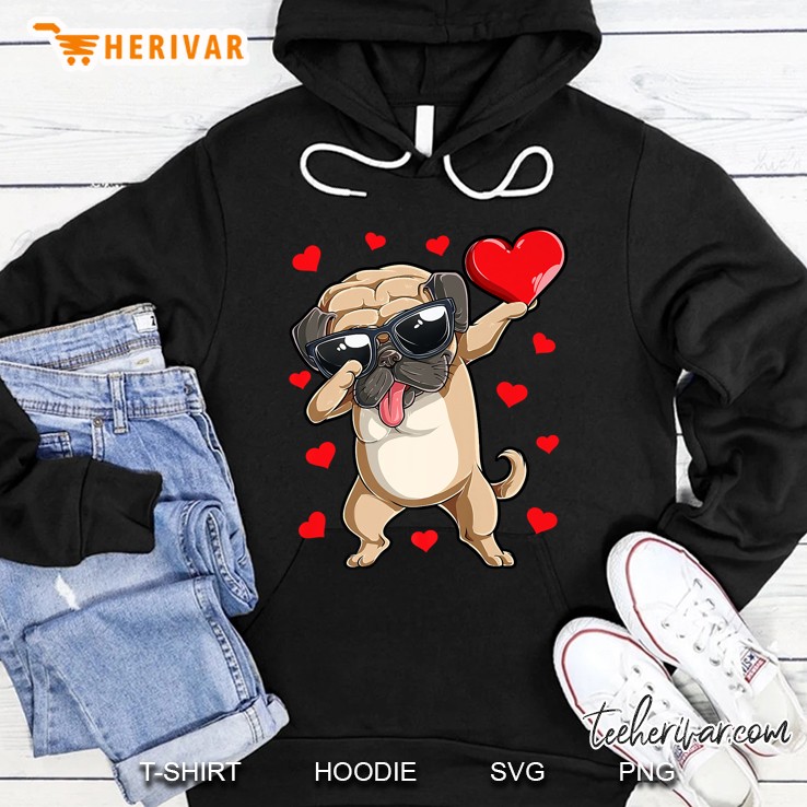 Dabbing Pug Heart Valentines Day Hoodie
