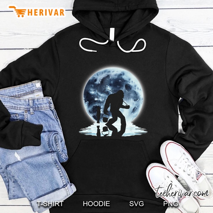 Bigfoot Fishing Under Moon Light Christmas Gift Hoodie