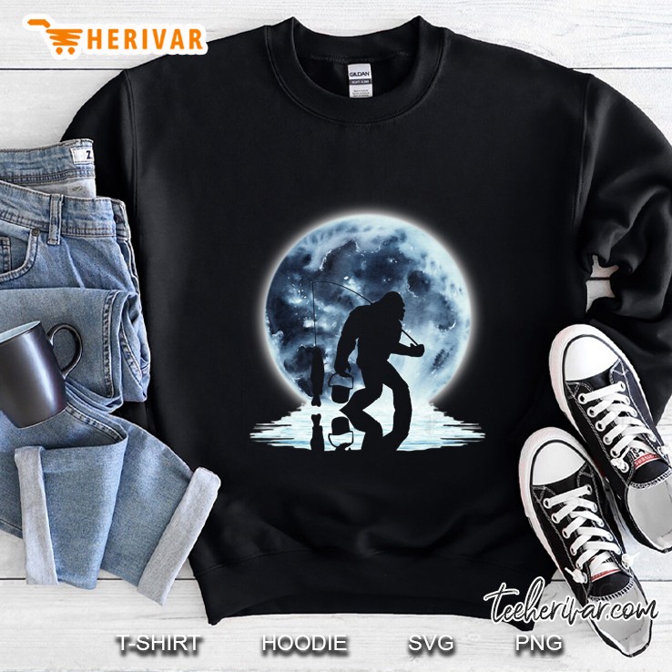 Bigfoot Fishing Under Moon Light Christmas Gift Sweatshirt