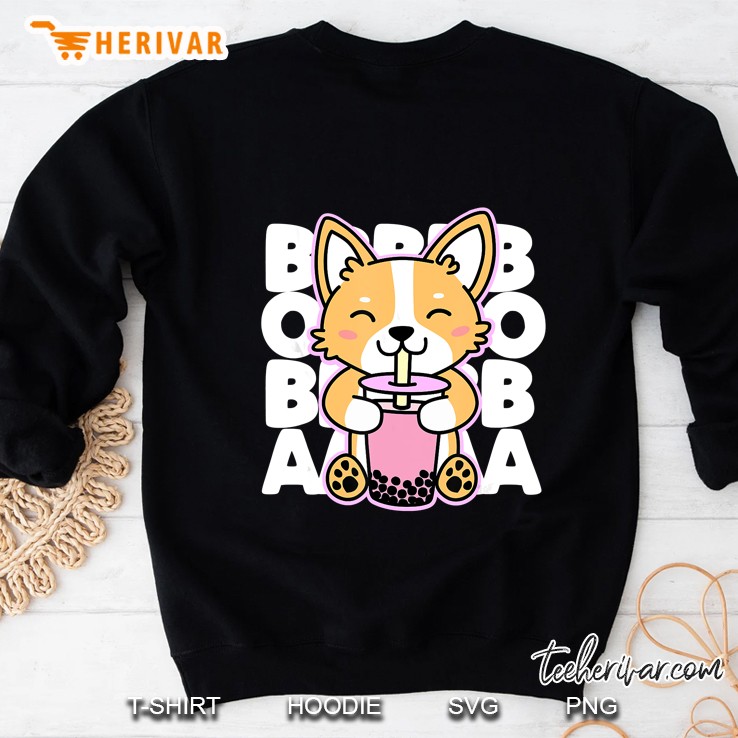 Kawaii Boba Cute Anime Dog Corgi Kawaii Tea Drink Dark Sweatshirt