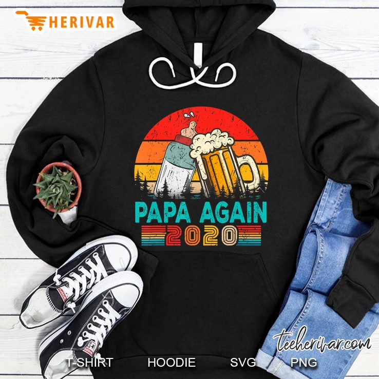 Mens Vintage Papa Again Est 2020 Costume Baby Shower Gift Hoodie
