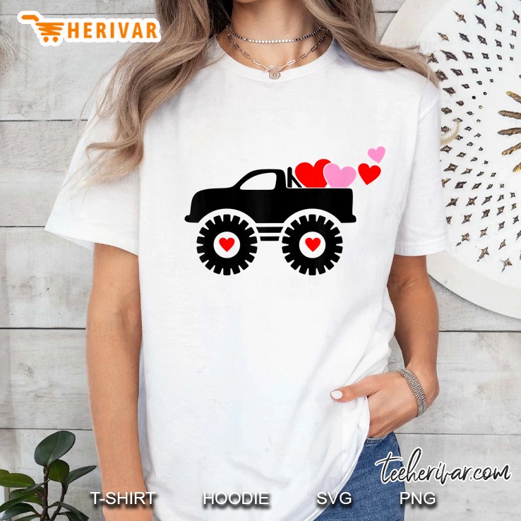 Valentine Monster Truck Loads Of Love Hearts Shirt Gift Ladies Tee