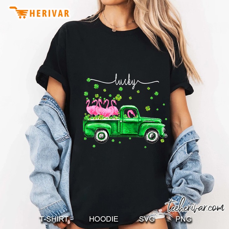 Lucky Green Truck Flamingo Shamrock Ladies Tee