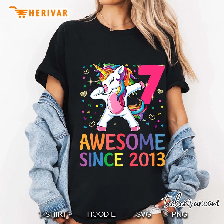 7th Birthday Awesome Since 2013 Dabbing Unicorn Version2 Ladies Tee
