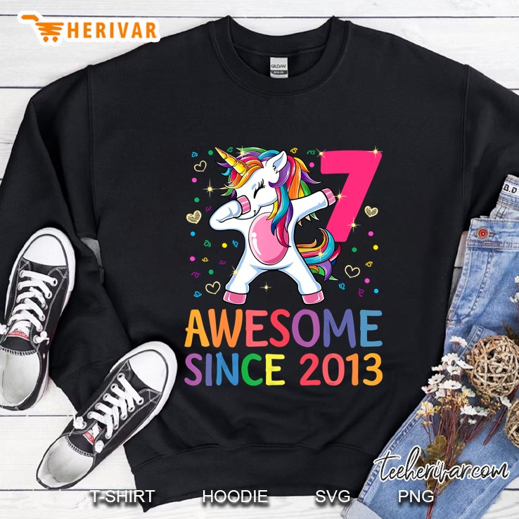 7th Birthday Awesome Since 2013 Dabbing Unicorn Version2 Sweatshirt