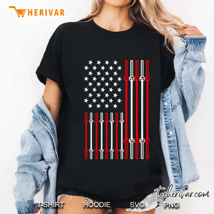 Barbells American Flag Weightlifting Ladies Tee