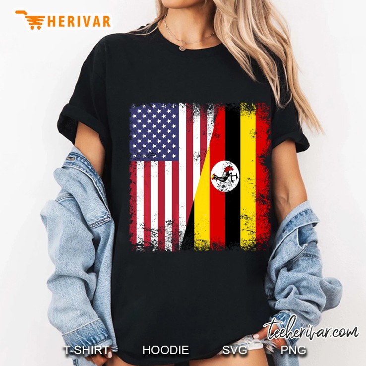 Half Ugandan Flag Vintage Uganda Usa Gift Pullover Hoodie Ladies Tee