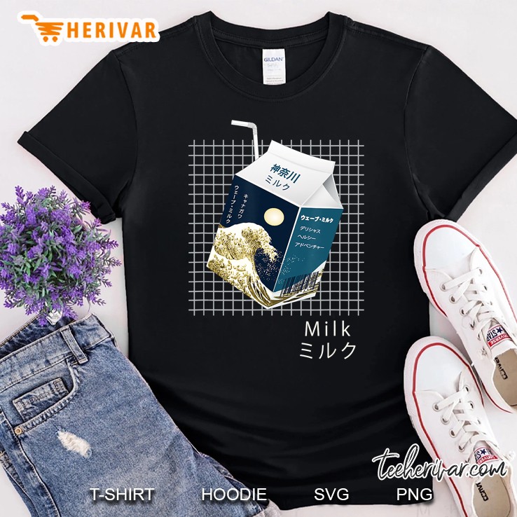 Kanagawa Big Wave Milk Otaku 90S Japanese Aesthetic Katakana Shirt