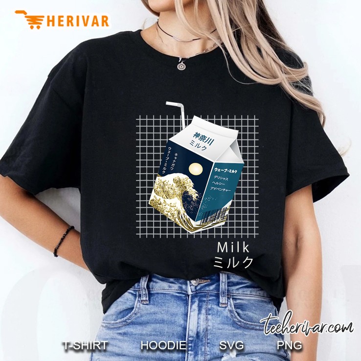 Kanagawa Big Wave Milk Otaku 90S Japanese Aesthetic Katakana Ladies Tee