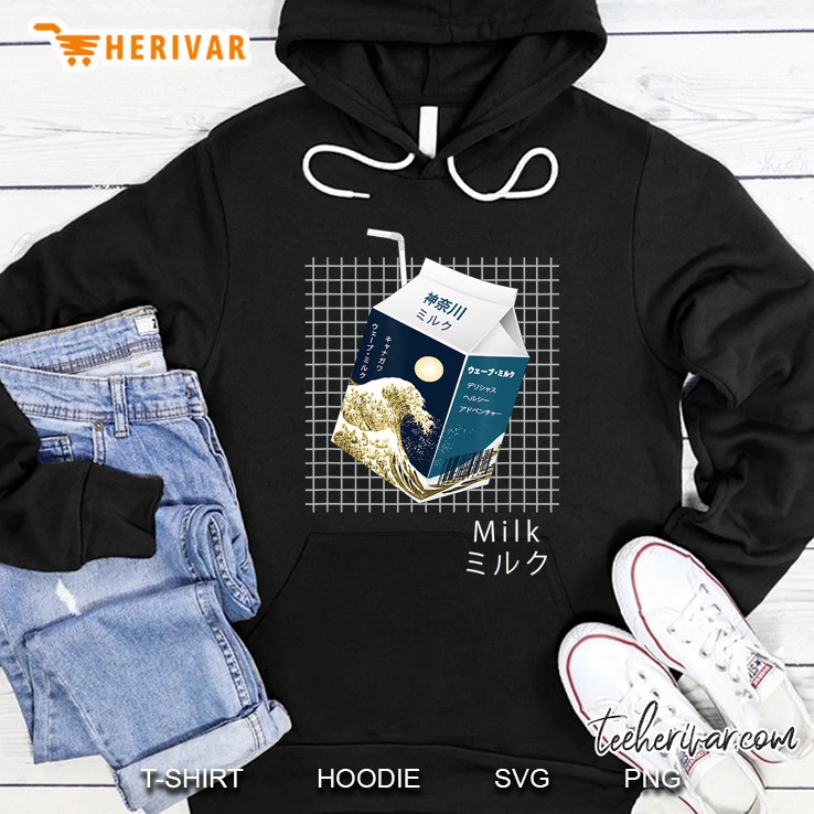 Kanagawa Big Wave Milk Otaku 90S Japanese Aesthetic Katakana Hoodie