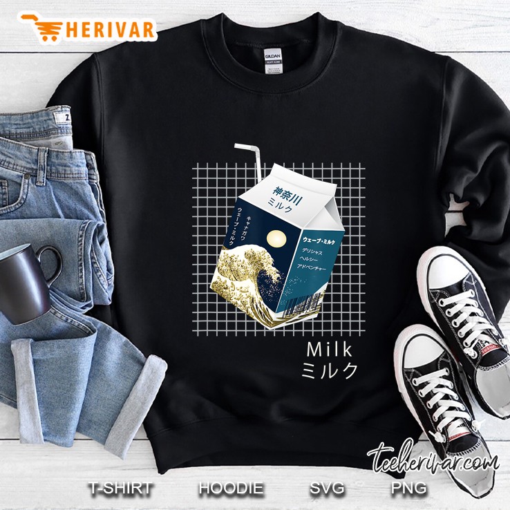 Kanagawa Big Wave Milk Otaku 90S Japanese Aesthetic Katakana Sweatshirt