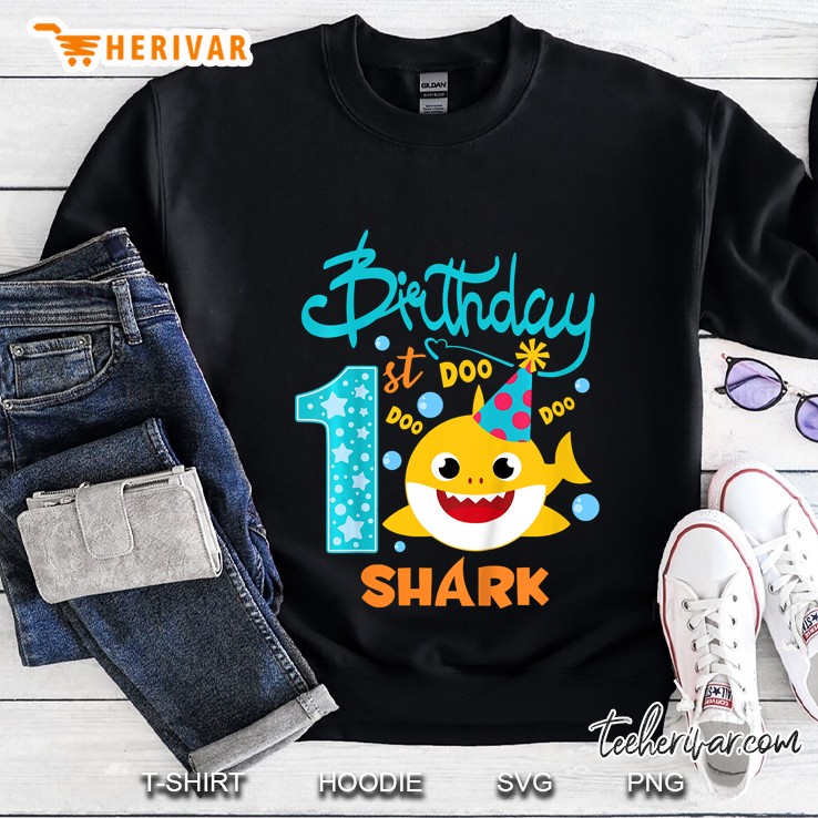 Kids Baby Shark 1 Years Old 1St Birthday Doo Doo Sweatshirt