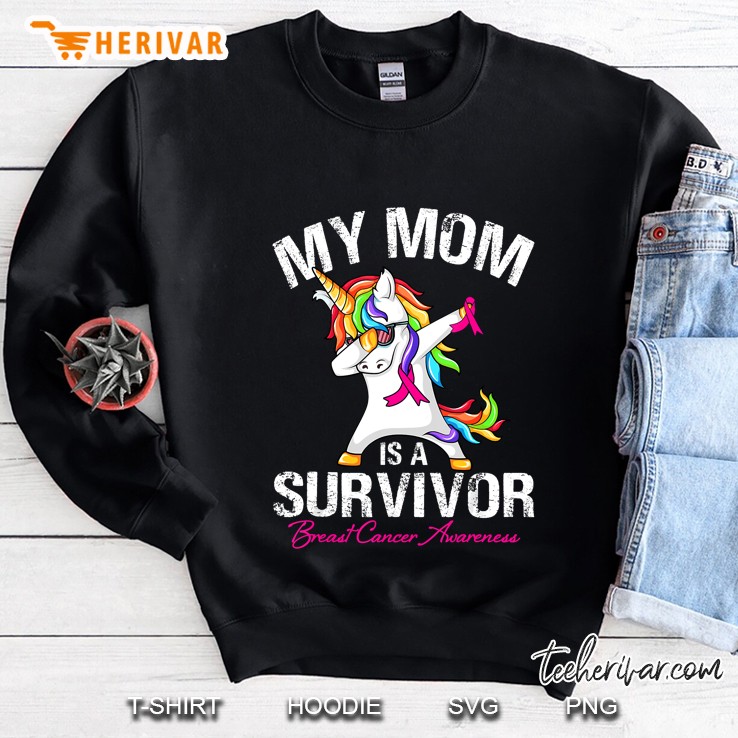 My Mom Is A Survivor Breast Cancer Awareness Unicorn Sweatshirt