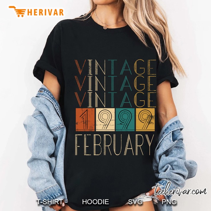 Vintage Distressed Retro February 1999 Hoodie Sweatshirts Ladies Tee